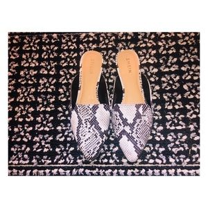 snakeskin mule flats